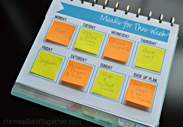 Free Sticky Note Meal Planner