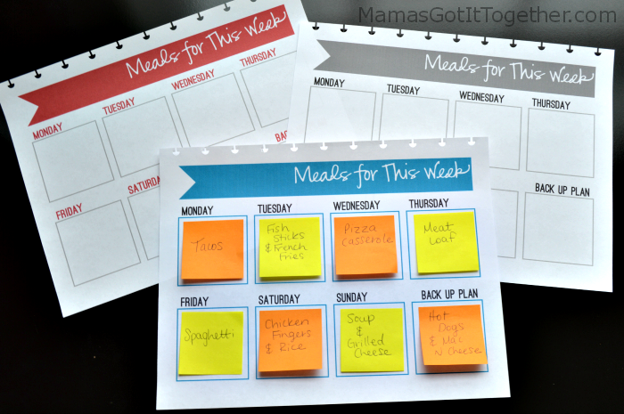 Free Sticky Note Meal Planner