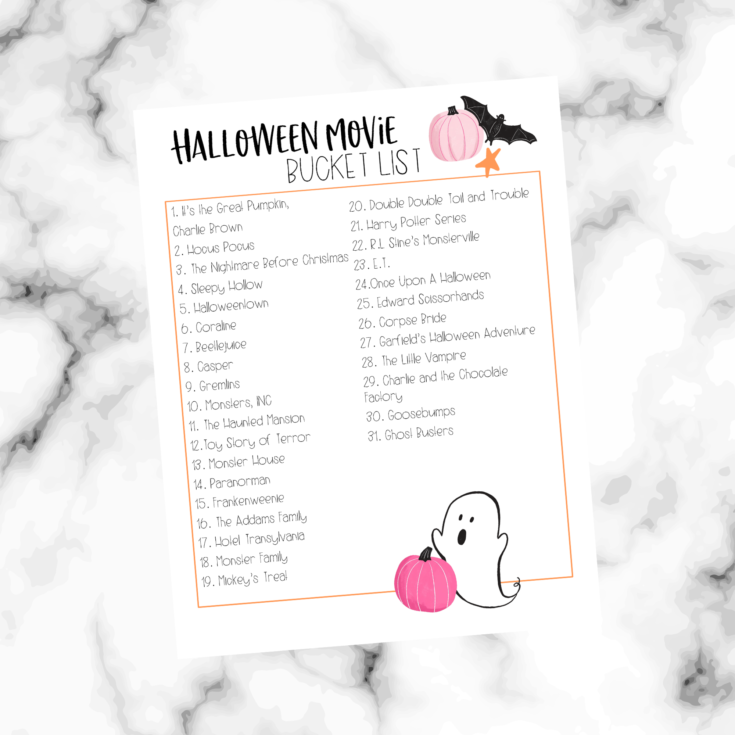 Image for Free Printable Halloween Movie Bucket List