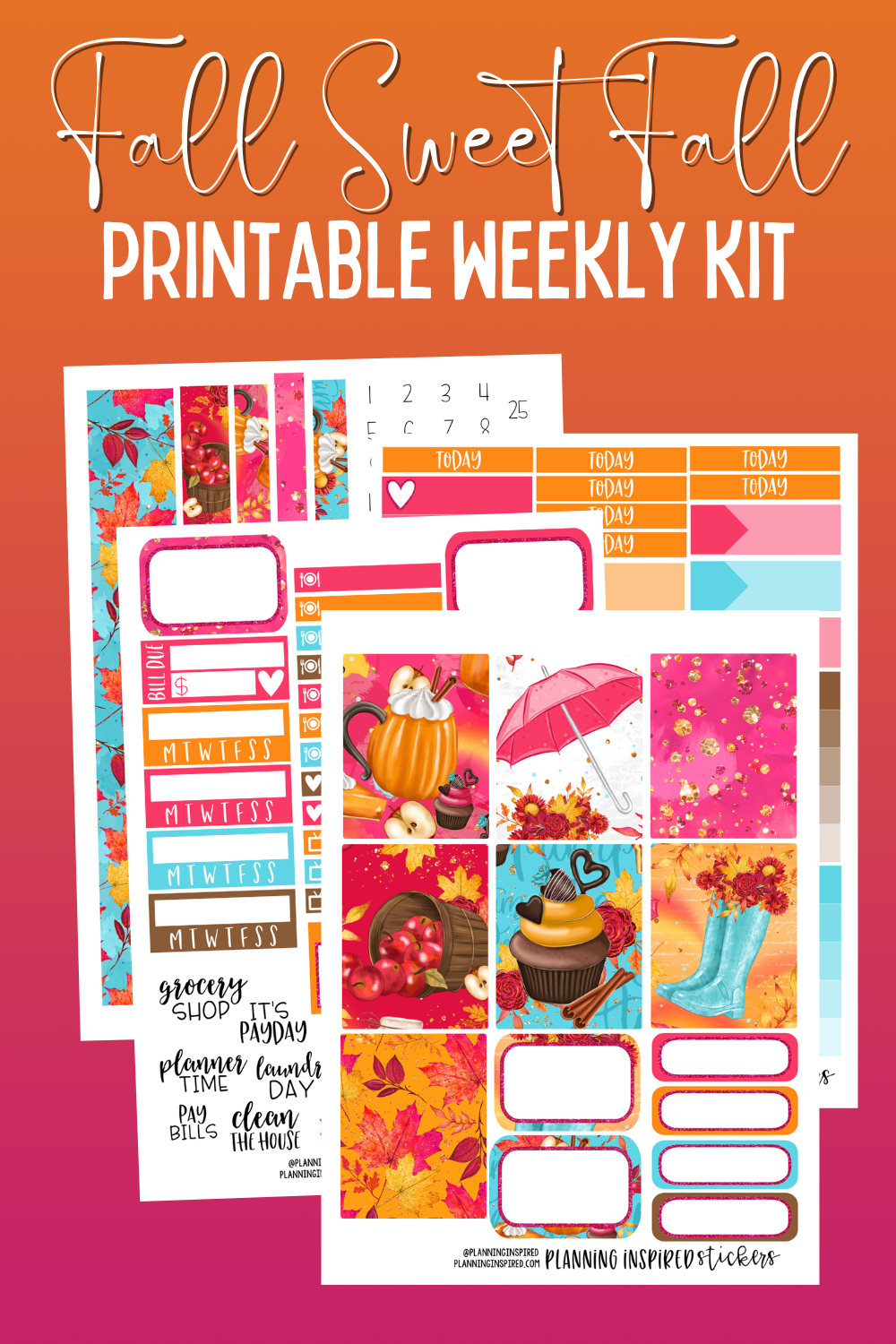 Printable Fall Weekly Sticker Kit - Planning Inspired