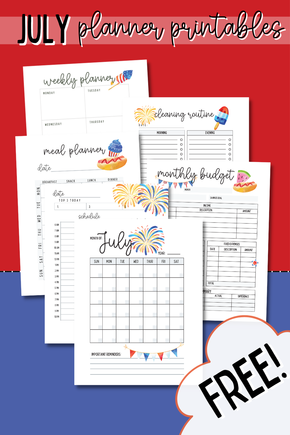 4th of July Planner Printables - Planning Inspired