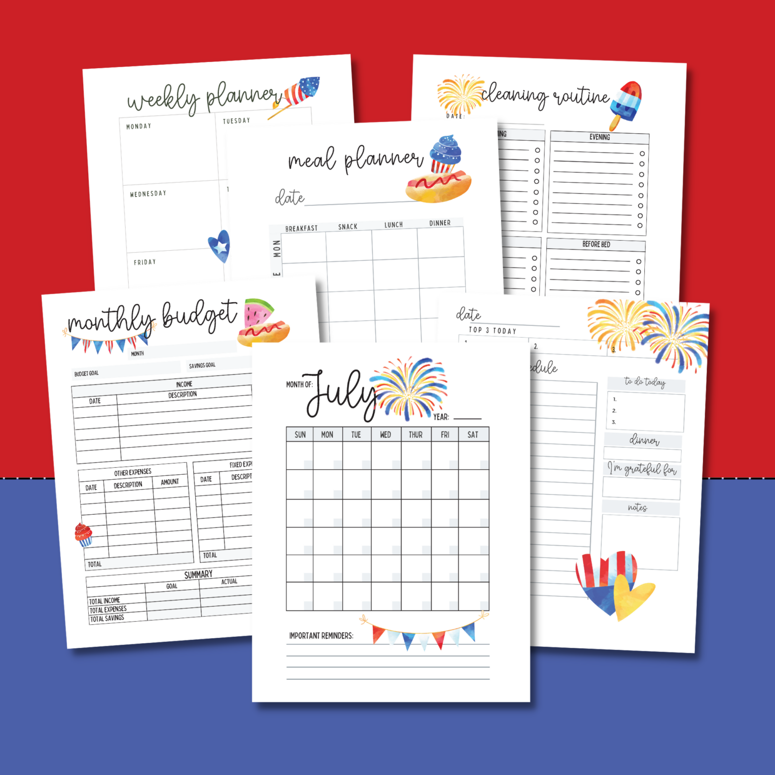 4th of July Planner Printables - Planning Inspired