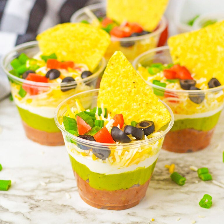Individual 7 Layer Dip Cups (Easy Party Appetizer)