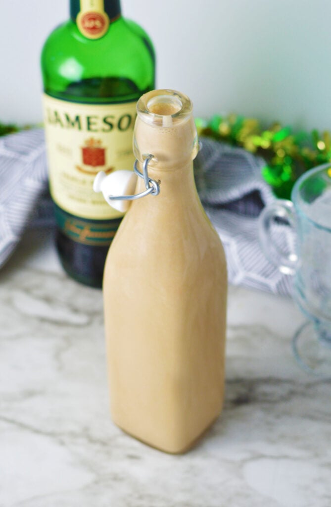 homemade irish cream in a swing top glass bottle