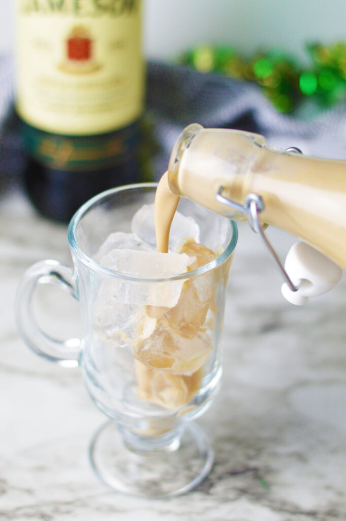 irish cream pouring over ice