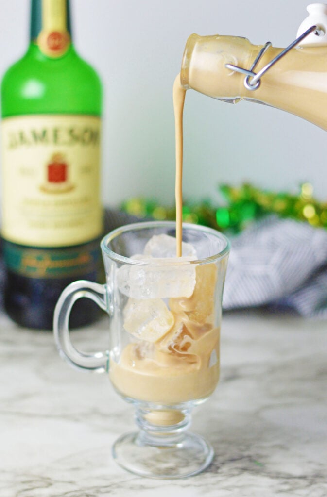 irish cream pouring over ice