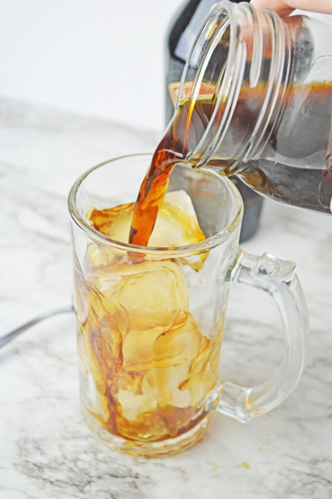 coffee pouring over ice
