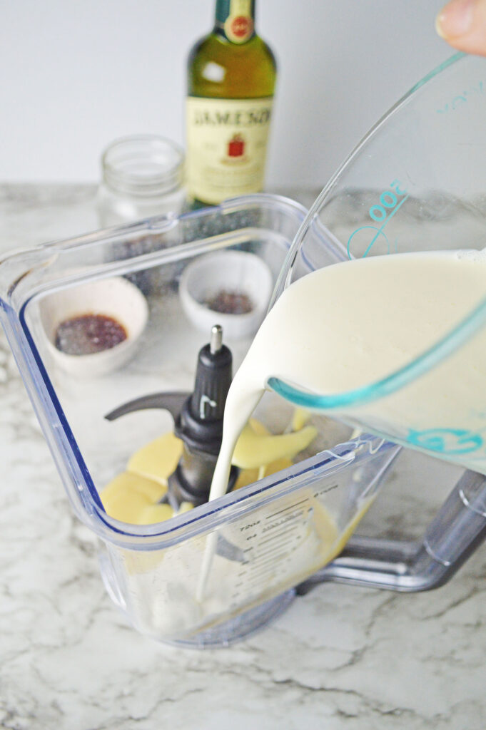 heavy cream pouring into a blender