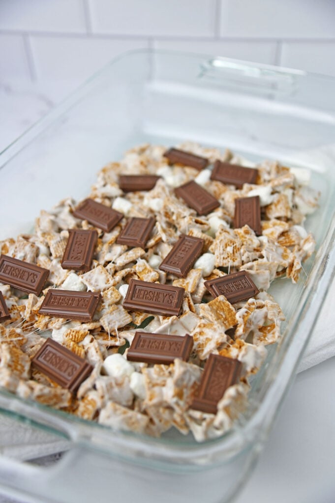 assembling the Golden Grahams S'mores Bars