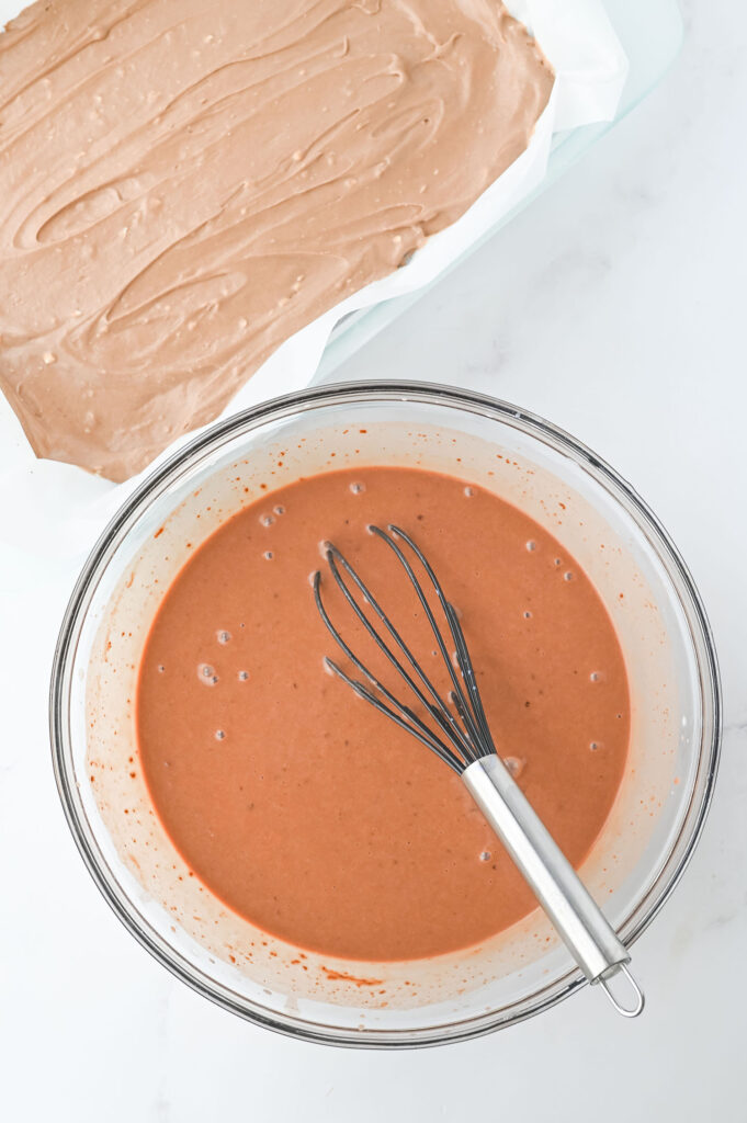 chocolate pudding in a mixing bowl