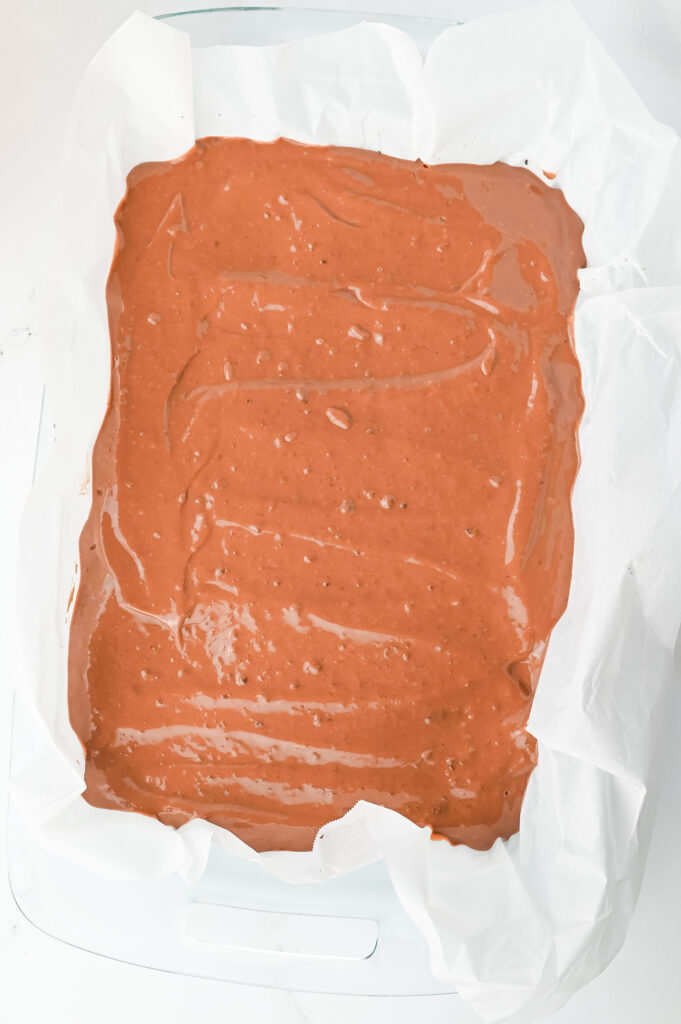 chocolate pudding layer in a 9x13