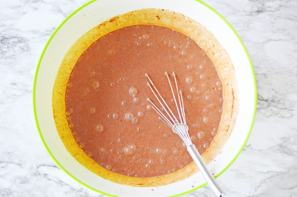 chocolate pudding in a mixing bowl