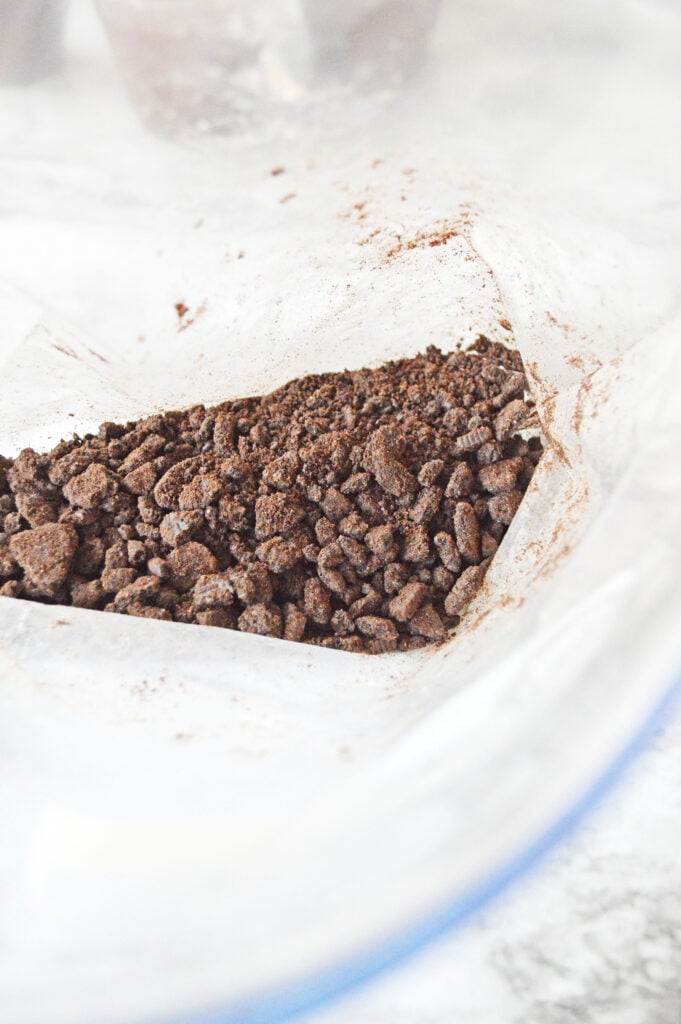 crushed Oreo cookies in a bag