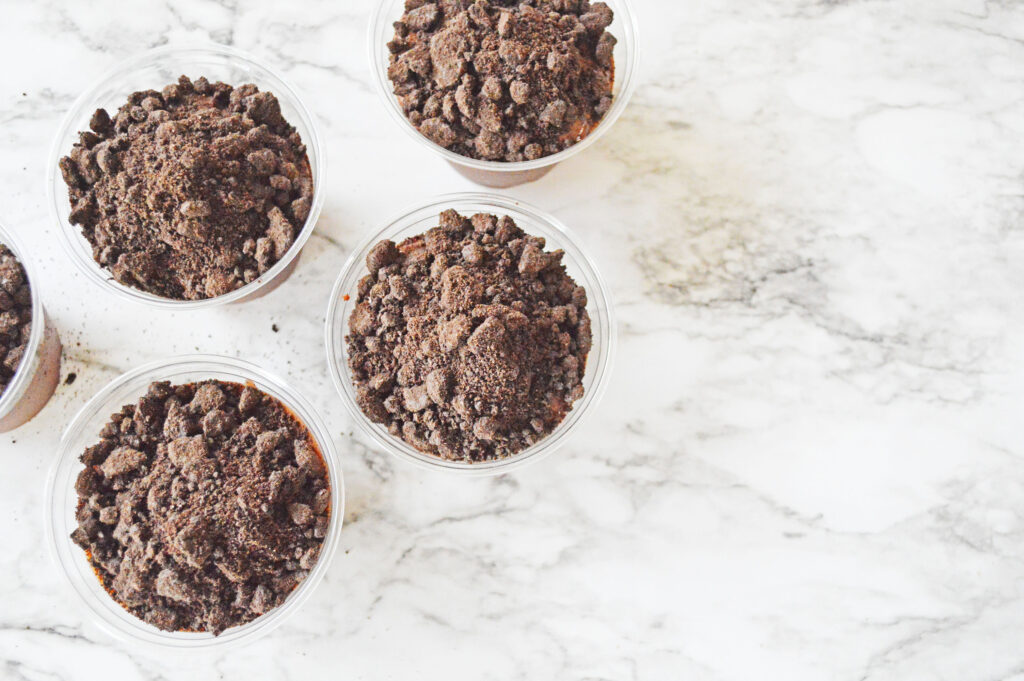 crushed oreo cookies in the plastic cups