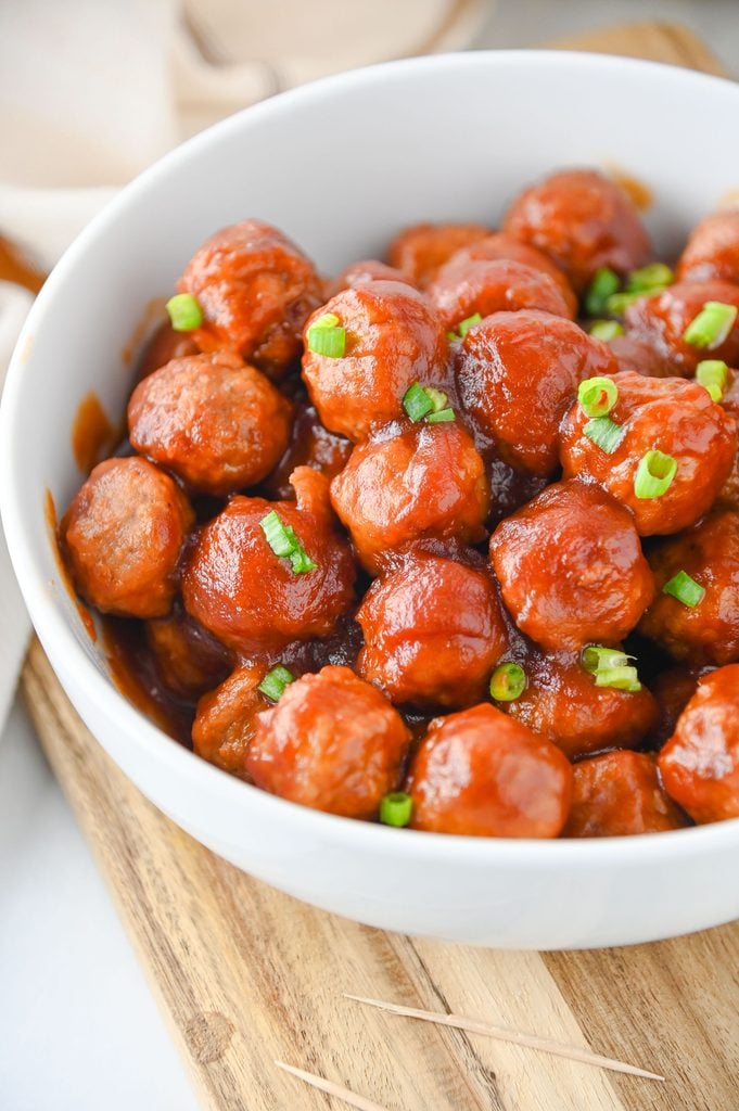 Homemade Crockpot cranberry meatballs with a rich cranberry sauce for holiday entertaining