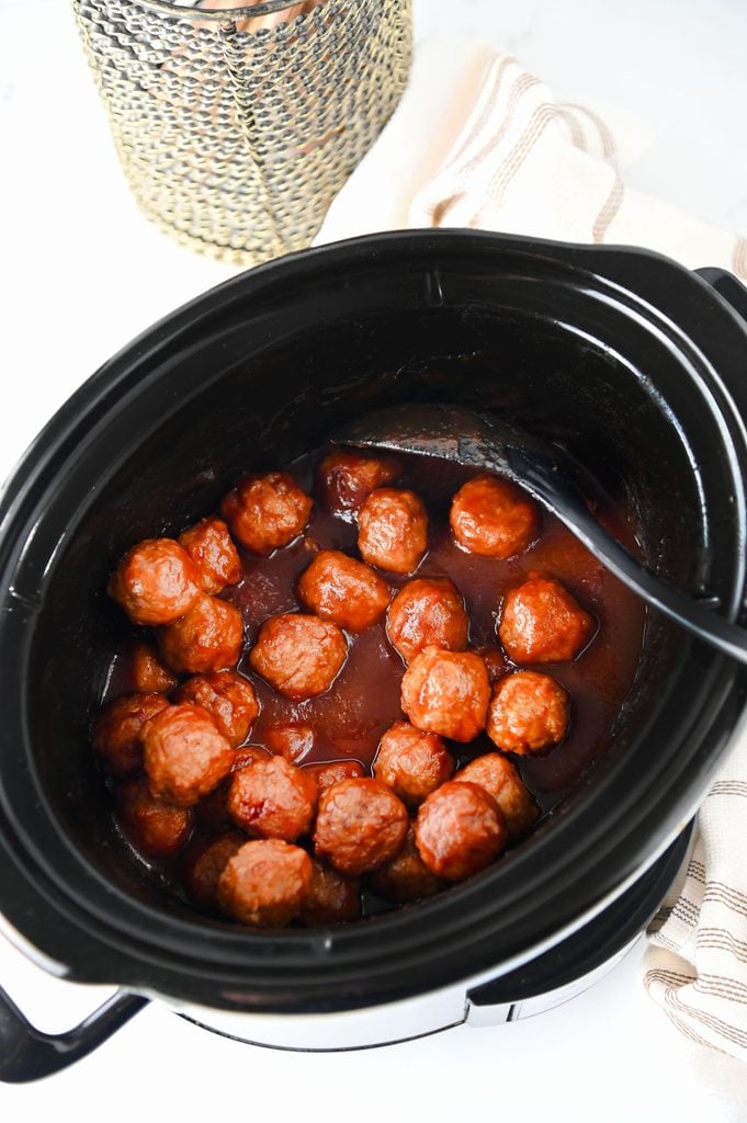 Easy cranberry meatballs made with five ingredients for a holiday party appetizer